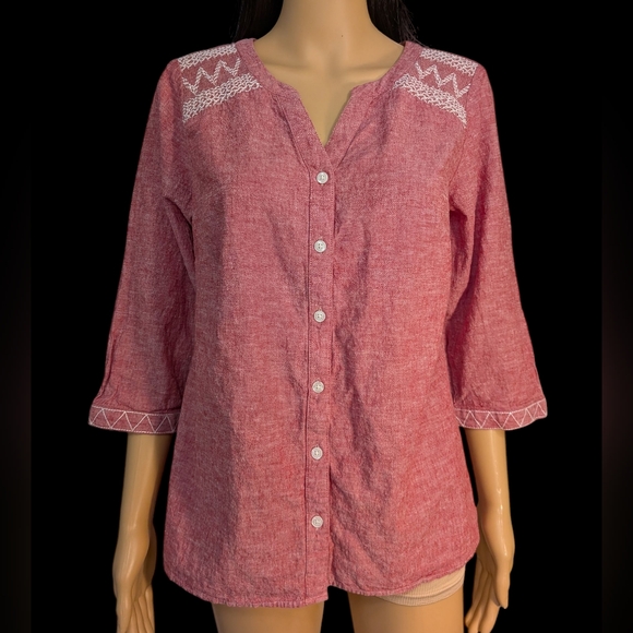 Linen & Cotton Light Red Women's Blouse Medium Christopher Banks - Picture 11 of 11